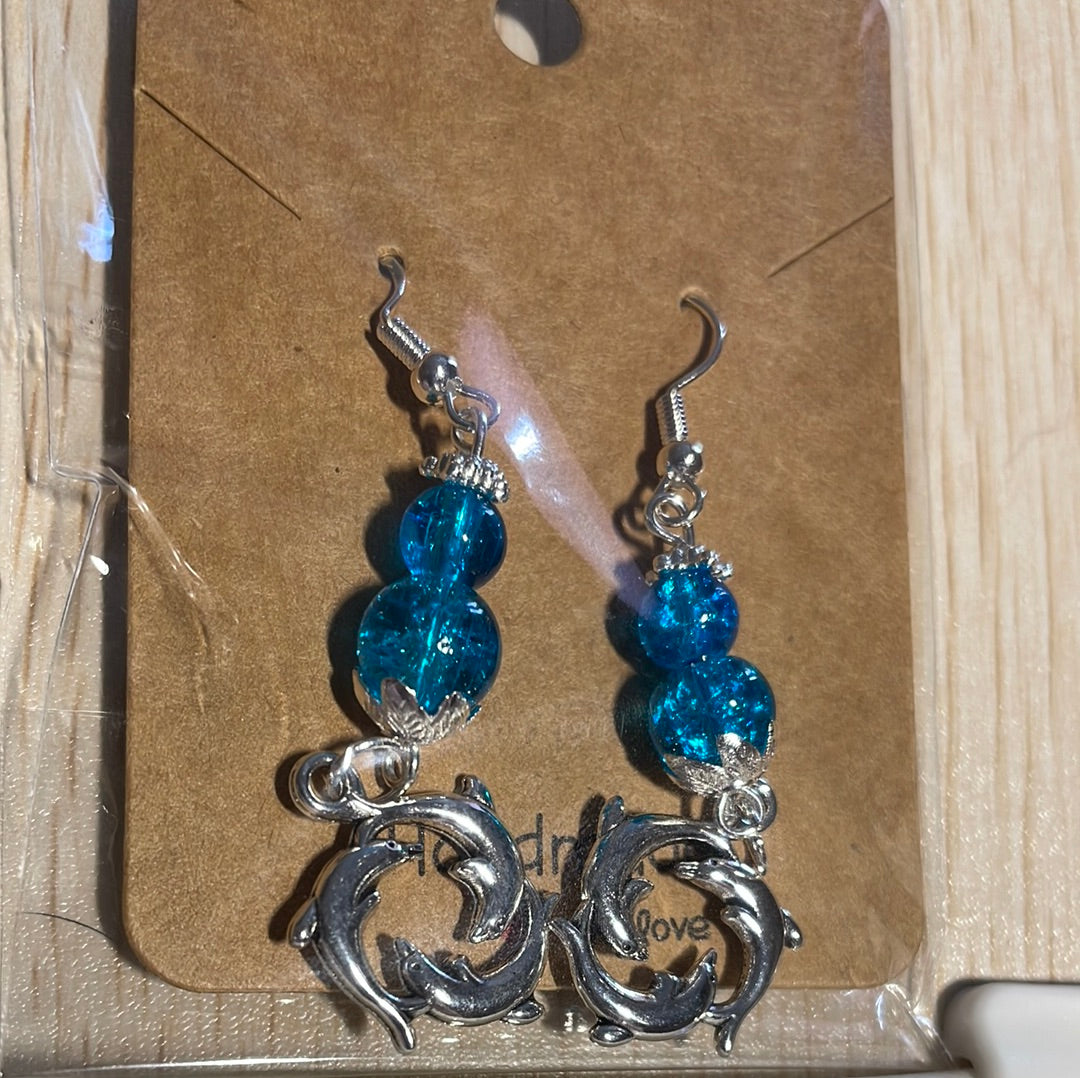 Bright Silver Ocean Theme Earrings