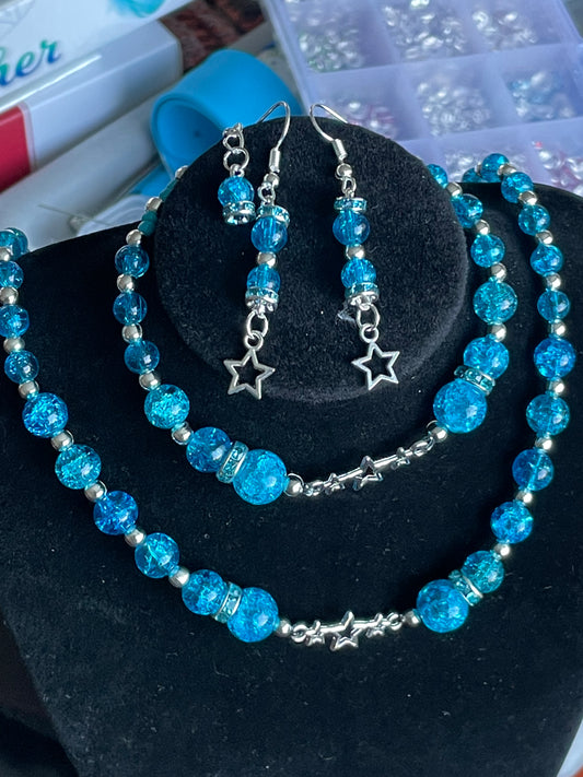 Aqua Crackle Glass Jewellery Set